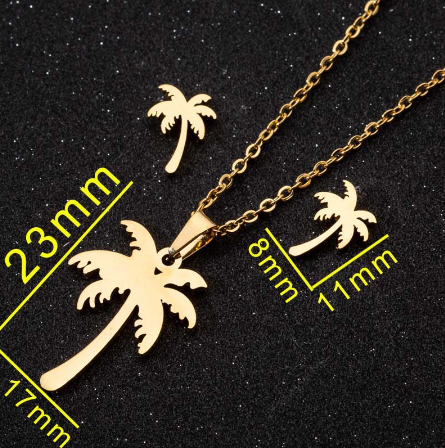 New Bohemian style Palm tree 🌴 Available in Gold & Silver tone set leaf earrings necklace three-piece set